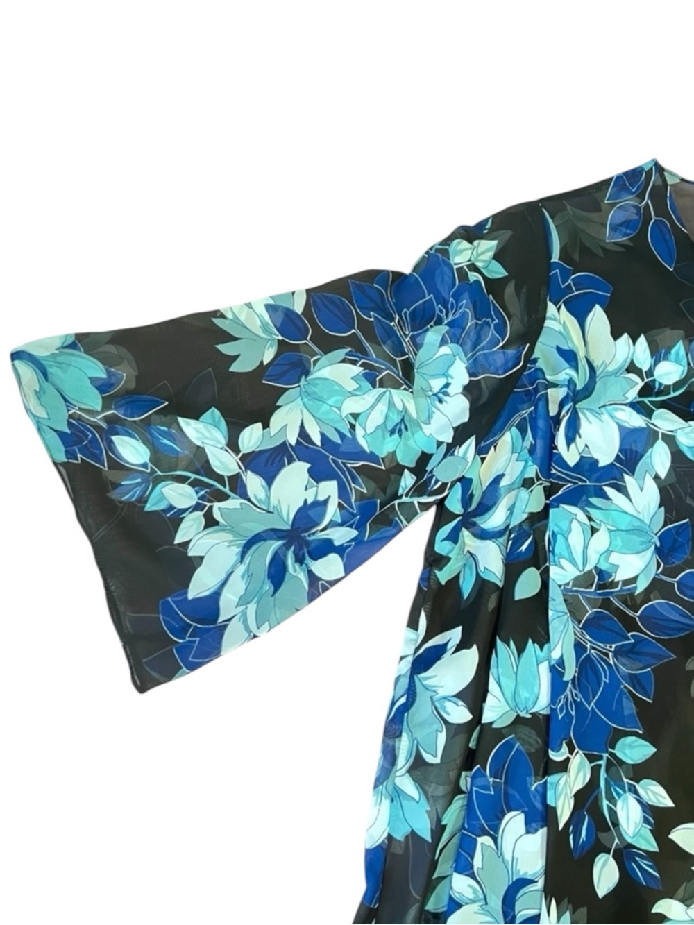 Coldwater Creek Blue and Black Floral Sheer Jacket Size Petite Large - Picture 3 of 3